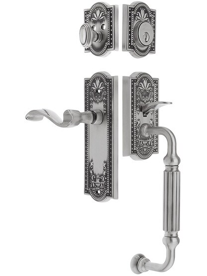 Parthenon Entry Lock Set in Antique Pewter Finish with Right-Handed Portofino Lever and